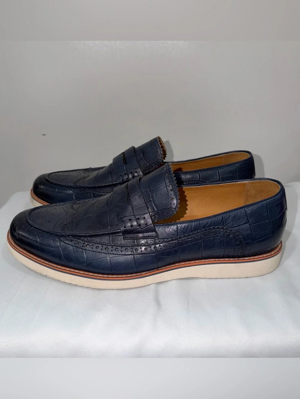Marc Nolan Branson Mens Blue Leather Wingtip Loafers Shoes